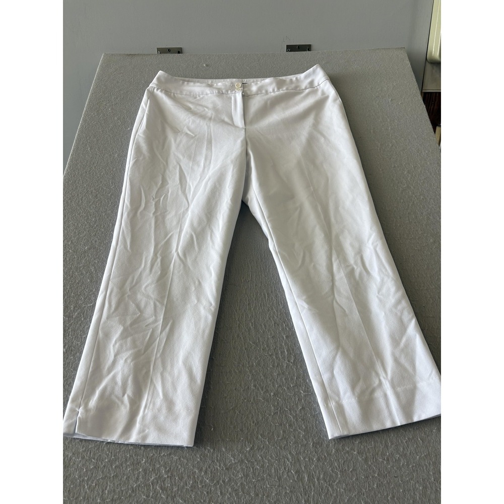 Talbots Pants Womens 16‎ White Twill Ankle Flat Front Pockets Business Casual